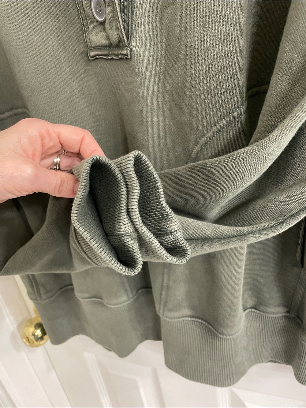 Aerie Quarter Button Olive Green Sweatshirt - Picture 3 of 8